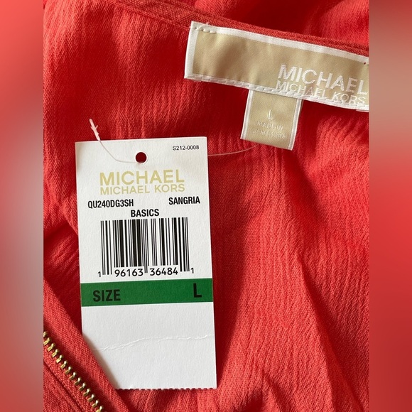 MK Michael Kors Orange Top Flutter Sleeves Smocked hips Women sz Large - Picture 2 of 8